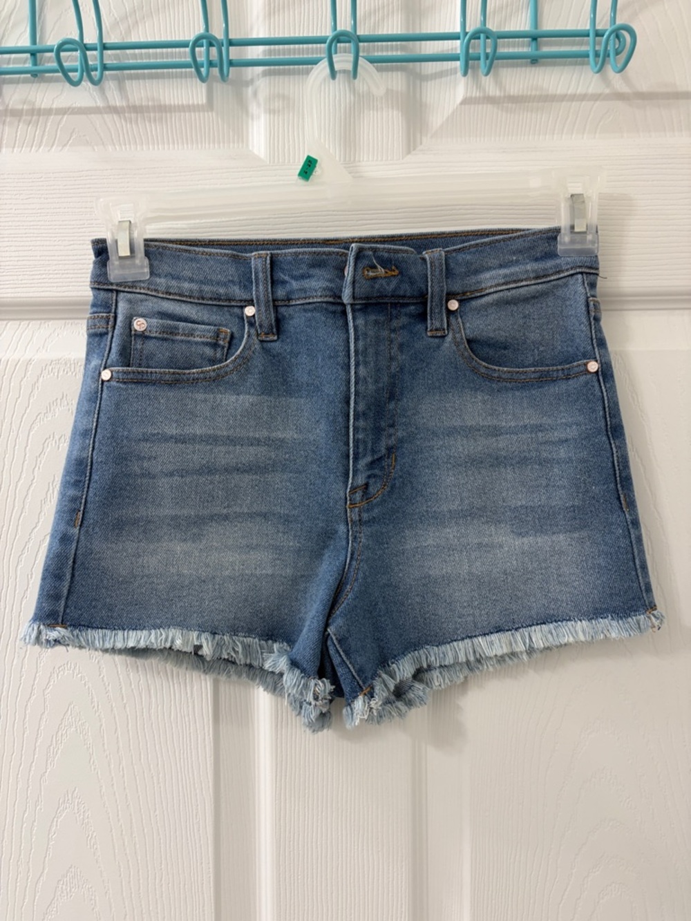Celebrity Pink Light Blue Frayed Hem Denim Shorts